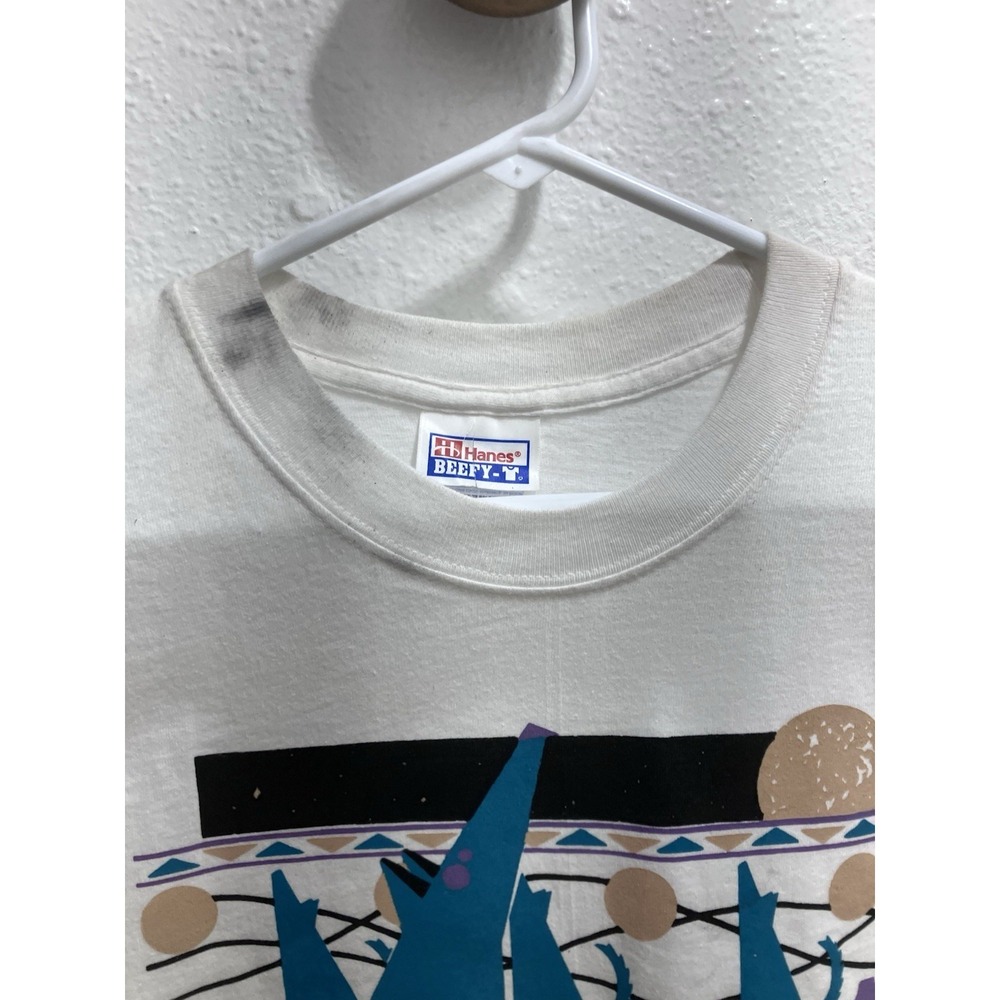 Vintage Deadstock 90s Hanes Beefy Shirt Southwestern Coyote Moon White Small - Picture 6 of 15